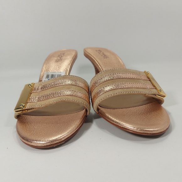 NWT Michael Kors Leandro Rose Gold and Tan Leather High Heel Shoes, 7.5 - Picture 3 of 12